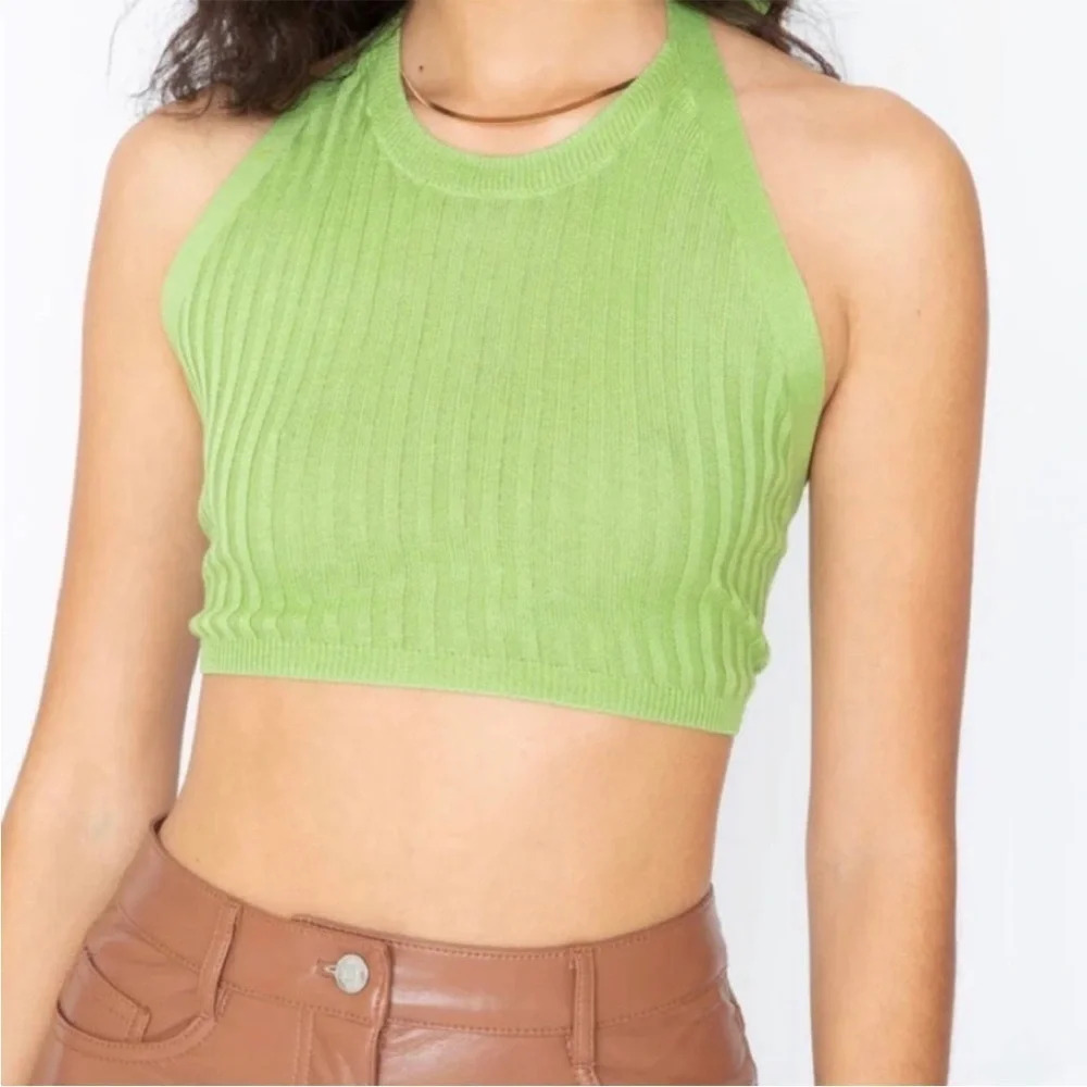 Callahan Knitwear Women’s Greta Ribbed Tie Neck Halter w Open Back SZ Medium NWT